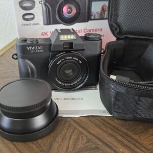 Vivitar VEC XX100 4K WiFi Digital Camera Flip Screen Macro Wide Lens Kit Vlog